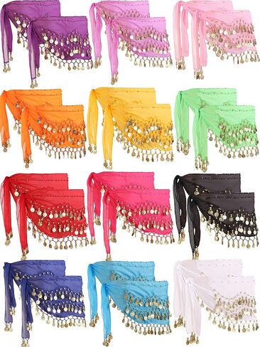 24 قطعة الرقص الشرقي وشاح الورك تنورة الرقص الشرقي مع العملات الذهبية بلينغ الرقص الشرقي الزي أزياء الراقصة للنساء in Kuwait