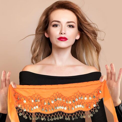 24 قطعة الرقص الشرقي وشاح الورك تنورة الرقص الشرقي مع العملات الذهبية بلينغ الرقص الشرقي الزي أزياء الراقصة للنساء in Kuwait