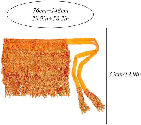 DRESBE Sequin Fringe Skirt Sparkly Belly Dance Hip Scarf Tassel Waist Wrap Belt Skirts Party Rave Costume for Women and Girls in Kuwait