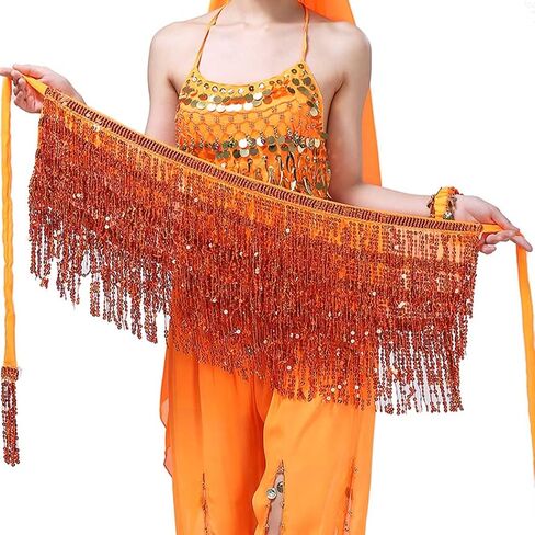 DRESBE Sequin Fringe Skirt Sparkly Belly Dance Hip Scarf Tassel Waist Wrap Belt Skirts Party Rave Costume for Women and Girls in Kuwait