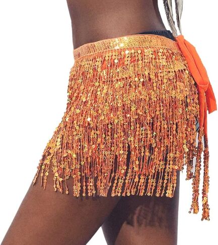 DRESBE Sequin Fringe Skirt Sparkly Belly Dance Hip Scarf Tassel Waist Wrap Belt Skirts Party Rave Costume for Women and Girls in Kuwait