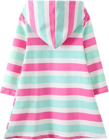 HILEELANG Girls Hooded Dress Winter Warm Fleece Long Sleeve Cotton Casual Hood kangaroo pocket Sweatshirt Dress 2-12 Years in Kuwait