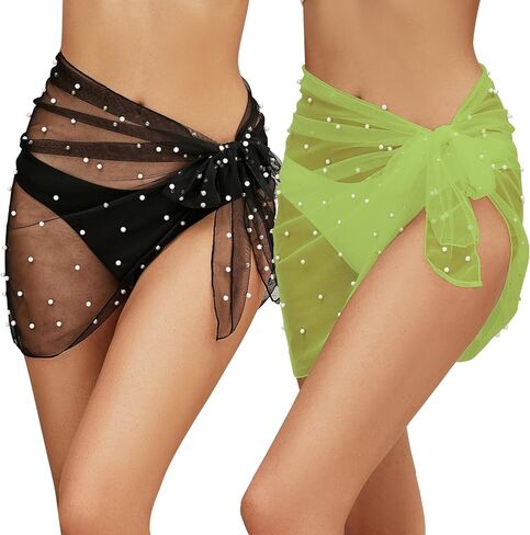 Beamuse 2 Pieces Pearl Crochet Skirt Cover Ups for Swimwear, Swimsuit Coverup Short Sarong Bathing Suit Cover Ups Women Wrap in Kuwait