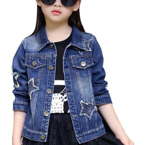 ASHER FASHION الدينيم الستر فتاة الدنيم الستر الكلاسيكية الأساسية زر أسفل معطف الفتيات أبلى