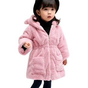 FARVALUE Baby Girls Winter Coats Toddler Faux Fur Hooded Warm Cozy Zip-Up Jacket for Little Girls