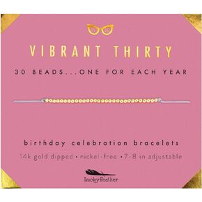 Lucky Feather 30th Birthday Gifts for Women; 30th Birthday Bracelet with 30 14K Gold Dipped Beads on Adjustable Cord; 30 Birthday Gift Ideas for Her in Kuwait