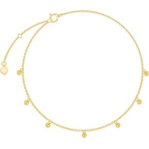 SISGEM 14k Gold Anklet for Women, Real Gold Tiny 2.2 mm Ball Ankle Bracelets Jewelry Gift for Her, 9.1-10.5 Inch