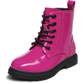 Athlefit Boys Girls Waterproof Combat Boots Lace Up Side Zipper Rose Patent Ankle Booties for Toddler Size 8 in Saudi Arabia