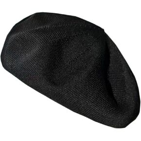 Gllutt Summer Knitted Thin Beret Hat for Women Size Adjustable French Style Solid Color