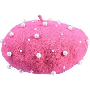 Beret Pearl Autumn Winter Cashmere Beret Starry Beaded Pearl Rivet Wool Beret (Rosy) in Saudi Arabia