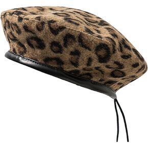 IHAUIUE Leopard Print Beret Hat Animal Cheetah Pattern French Hats PU Brim Adjustable Artist Caps for Women Lady in Saudi Arabia