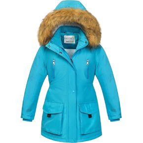 CREATMO US Girl's Sherpa Long Winter Coat Thicken Warm Parka Durable Waterproof Puffer Ski Jacket in Kuwait