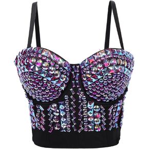 Women's Sexy Rhinestones Tube Top Club Party Shiny Corset Top Bra Drag Queen in Saudi Arabia
