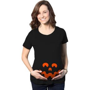 Maternity Cartoon Eyes Pumpkin Face T Shirt Halloween Fall October Pregnancy Tee