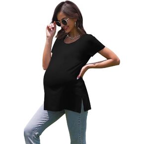 WOOXIO Women's Maternity Shirts Short Sleeve Split Hem Pregnancy Tops Clothes in Saudi Arabia