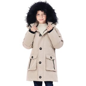 maoo garden Girls Winter Coats Heavyweight Waterproof Jacket Mid-Length Fur Hooded Parka