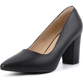 IDIFU Women's IN3 Classic Pumps Closed Toe Heels High Chunky Block Work Office Heels Comfortable Wedding Bridal Party Pointed Toe Dress Shoes for Women
