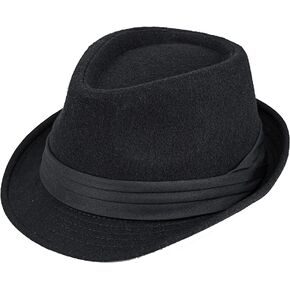 Kids Classic Gangster-Trilby Fedora-Hat Short-Brim Manhattan Structured Jazz Cap 2-6Y