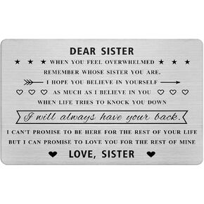 Jzxwan Sister Gifts from Sister, Personalized Sister Steel Wallet Card, Best Sister Birthday Gift for Women, Personalized Sister Christmas Card for Teen Girl in Saudi Arabia