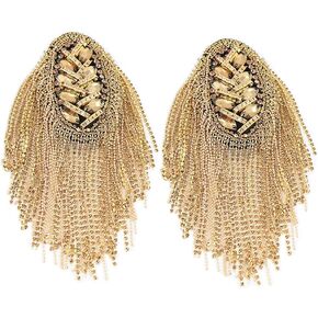 2pcs Rhinestone Tassel Shoulder Epaulet Spike Chain Shoulder Badge Brooch Pins for Man Woman