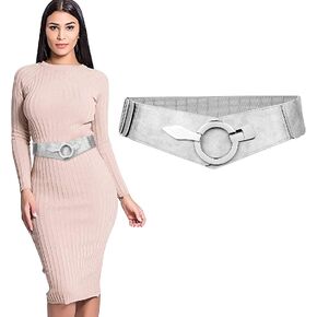 SUOSDEY Women Fashion Wide Elastic Belt Stretch Waist Belt with Easy Silver Buckle for Dresses