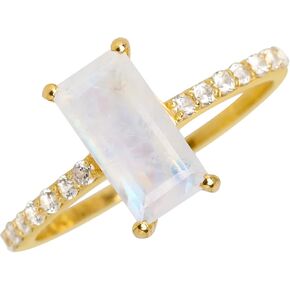 YoTreasure Rainbow Moonstone White Sapphire Solid 14K Yellow Gold Promise Ring Jewelry in Saudi Arabia