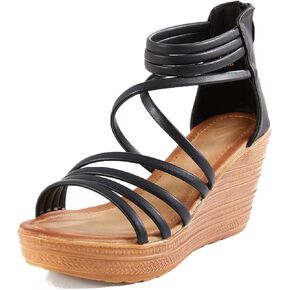 TSANGWAI Women's Wedge Sandals Casual Summer Buckle Open Toe Ankle Strap Platform Wedge Heels
