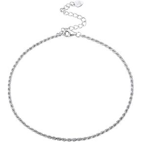 سوار الكاحل من الفضة الإسترلينية عيار 925 من ChicSilver للنساء، خلخال سلسلة كوبية متينة بسيطة/فيجارو/تويست لحفلات الشاطئ (مع صندوق هدايا) in Kuwait
