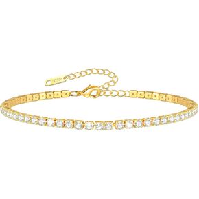 QJLE Cubic Zirconia Tennis Ankle Bracelets for Women 18K Gold Plated Adjustable Dainty Anklet Summer Beach Jewelry