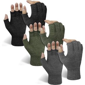 Evridwear 3 Pairs Winter Touchscreen Fingerless Gloves Cold Weather Thermal Warm Glove for Men Women