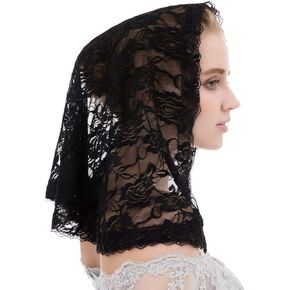 Beautyflier Black Veil Lace Mantilla Catholic Church Chapel Veil Head Covering Latin Mass in Kuwait