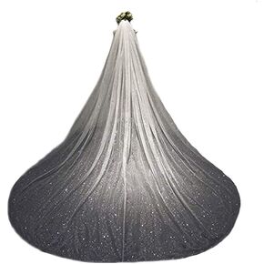 Aukmla Elegant Cathedral Veil Long Wedding Veil Sparking Exquisite Soft Tulle With Silver Dotted Glitter for Bridal Veils