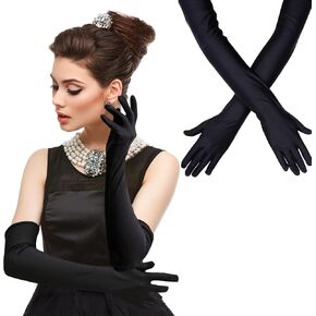Dendrim 22 "قفازات طويلة 1920S اكسسوارات للنساء غاتسبي اكسسوارات يتوهم أوبرا حفلة قفازات الساتان طول الكوع قفازات
