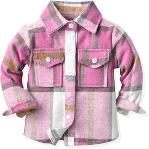 Baby Boys Kids Long Sleeve Button Down Plaid Shirts Fall Winter Flannel Shacket Jackets Tartan Tops in Kuwait