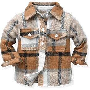 XNMAYA Toddler Little Boys Girls Long Sleeve Button Down Plaid Shirts Fall Winter Warm Jackets Family Photos Tops