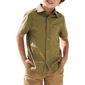 Boys' Long Sleeve Dress Shirts Classic Collared Button-Down Tshirt Solid Cotton Top with Chest Pocket
