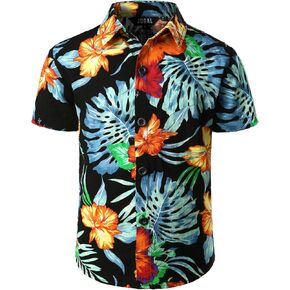 JOGAL Big Boy's Floral Casual Button Down Short Sleeve Hawaiian Shirt