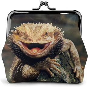 Bearded Dragon Lizards Leather Coin Purse Small Kiss-Lock Change Pouch Clasp Closure Buckle Wallet for Women Girl in Kuwait