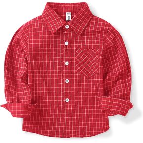 OCHENTA Little Big Boys' & Men's Long Sleeve Button Down Oxford Casual Dress Shirt