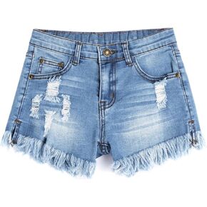 Arshiner Girl's Jean Shorts Ripped Frayed Raw Hem Denim Shorts in Saudi Arabia