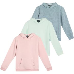 Real Essentials 3 Pack: Girls' Soft Brushed Fleece Pullover Hoodie Sweatshirt With Kangaroo Pocket (Ages 7-16) in Saudi Arabia