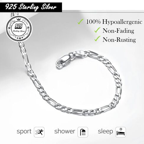 سوار الكاحل من الفضة الإسترلينية عيار 925 من ChicSilver للنساء، خلخال سلسلة كوبية متينة بسيطة/فيجارو/تويست لحفلات الشاطئ (مع صندوق هدايا) in Kuwait