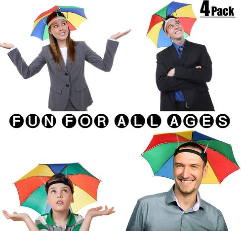 Umbrella Hat Pack of 4 - Colorful Party Hats - 20 Inch, Hands Free, Funny Rainbow Colorful Beach Party Hats, Adjustable Size Fits All Ages, Kids, Men & Women in Kuwait