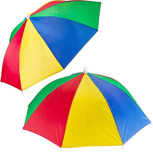 Umbrella Hat Pack of 4 - Colorful Party Hats - 20 Inch, Hands Free, Funny Rainbow Colorful Beach Party Hats, Adjustable Size Fits All Ages, Kids, Men & Women in Kuwait