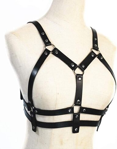 حزام الصدر للنساء من الجلد الأسود وحزام الخصر وحزام الصدر قابل للتعديل وحفلات النادي والمهرجانات in Kuwait