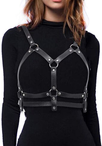 حزام الصدر للنساء من الجلد الأسود وحزام الخصر وحزام الصدر قابل للتعديل وحفلات النادي والمهرجانات in Kuwait