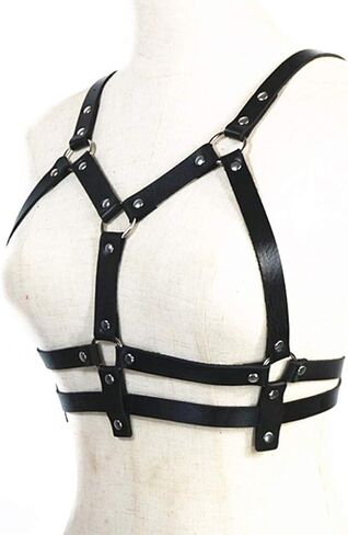 حزام الصدر للنساء من الجلد الأسود وحزام الخصر وحزام الصدر قابل للتعديل وحفلات النادي والمهرجانات in Kuwait