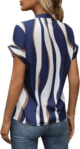 بلوزة نسائية من SOLY HUX ذات ألوان متباينة ورقبة على شكل حرف V وأكمام قصيرة للعمل المكتبي in Kuwait