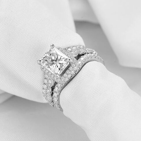 DovEggs 14K الذهب جودة الفضة المويسانتي خواتم الخطبة للنساء مركز 3ct 7X9mm G-H-I اللون مشع قطع المويسانتي المخفية هالة خاتم الخطوبة المنحني محسن الحرس خاتم الزفاف in Kuwait