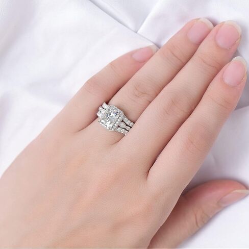 DovEggs 14K الذهب جودة الفضة المويسانتي خواتم الخطبة للنساء مركز 3ct 7X9mm G-H-I اللون مشع قطع المويسانتي المخفية هالة خاتم الخطوبة المنحني محسن الحرس خاتم الزفاف in Kuwait